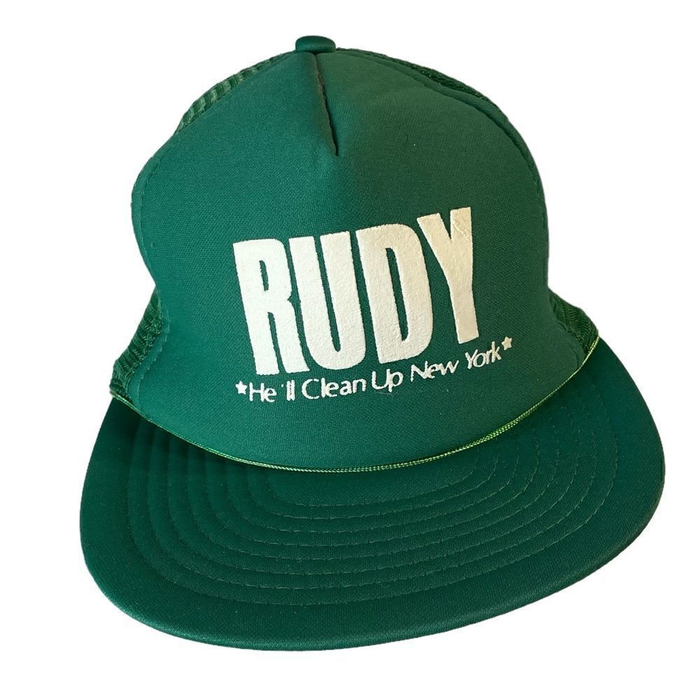 Vintage Rudy Giuliani Campaign Trucker Hat NYC Mayoral Election Cap Green